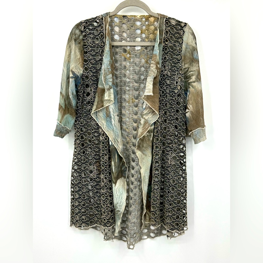 Fairy Large BohoNet Brown Gray Long Sleeve Tunic Open Cardigan Sweater Medium